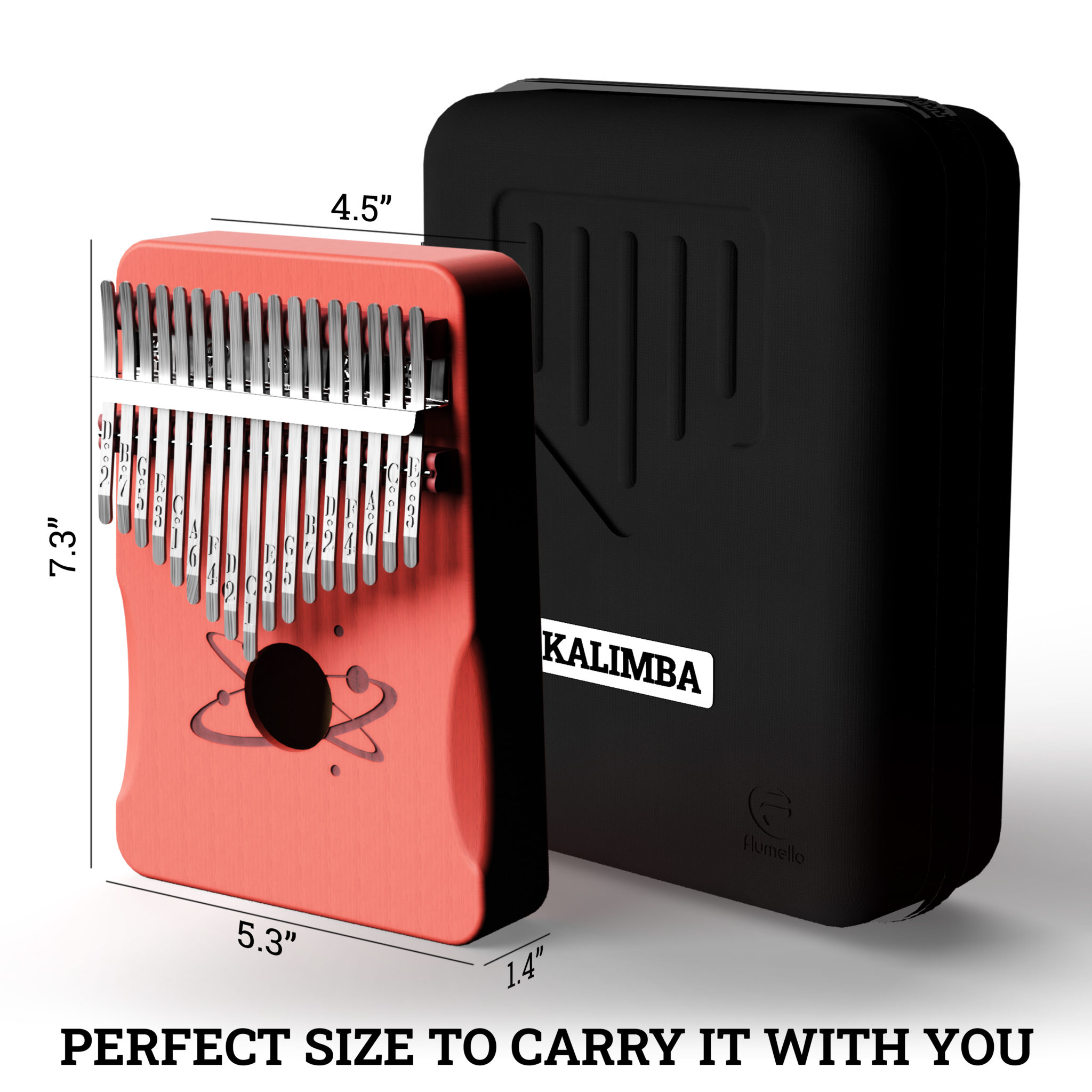 3 Kalimba and Hardcase Dimensions